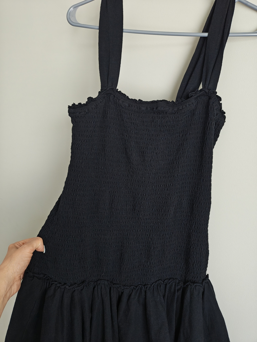American Eagle Outfitters Black Smocked Tiered Mini Dress with Adjustable Straps - Picture 5 of 11